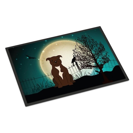 Halloween Scary Staffordshire Bull Terrier Chocolate Indoor Or Outdoor Mat, 24 X 0.25 X 36 In.